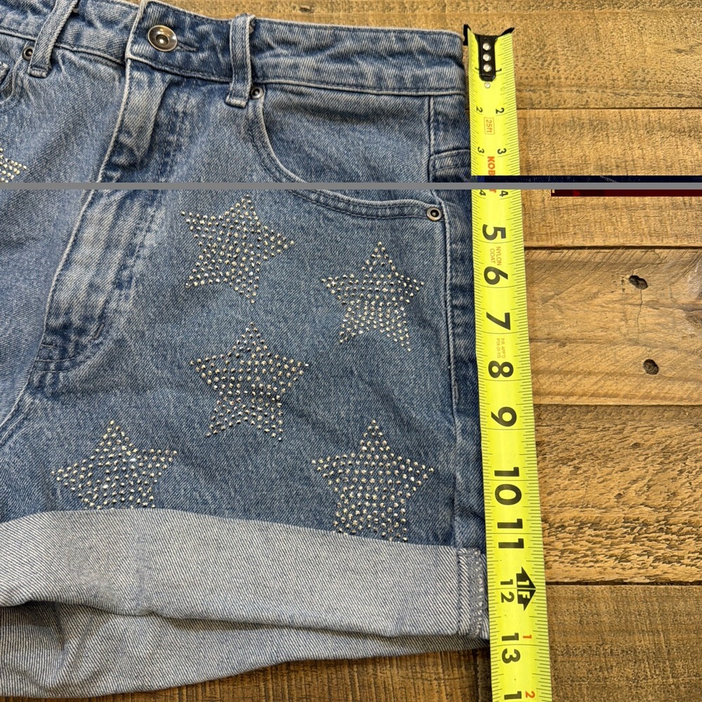 Hot Topic Blue Denim High Waisted Shorts Rhinestone Stars Junior's Size 5 (27"W) - Picture 11 of 16